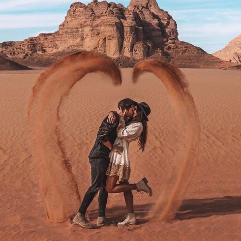 Image may contain: one or more people, sky, outdoor and nature  #Regram via @B5SJL35nU_A Desert Photoshoot Ideas, Desert Photoshoot, Best Vacation Spots, Wadi Rum, Adventure Couple, Romantic Vacations, Destination Voyage, Photo Couple, Travel Goals