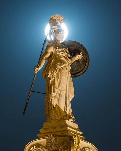 Goddess Athena at Full Moon. #space #astronomy #science #moon #fullmoon #instagreece #athens #greece Statue