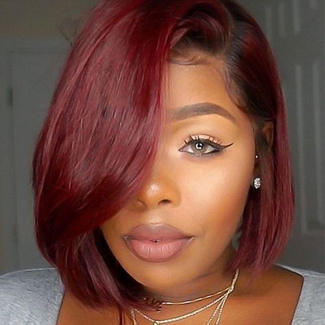 99j Bob, Bob Lace Wig, Lux Hair, Red Bob, Straight Bob Hairstyles, Brazilian Straight Hair, Hair Ombre, Girls With Red Hair, Burgundy Hair