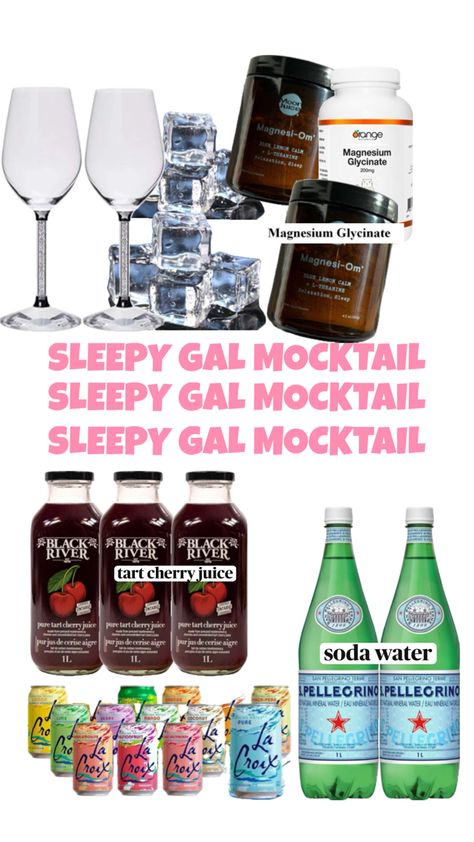 Sleepy girl mocktail, better sleep, sleep quality, suplements, holistic wellness, holistic health, healthy girl, magnesium, sober curious, mocktail, mocktail recipe, holistic health, wellbeing Healthy Water Drinks, High Cortisol, Tart Cherry Juice, Sleepy Girl, Sleep Rituals, Magnesium Benefits, Magnesium Glycinate, Healthy Supplements, Soda Water