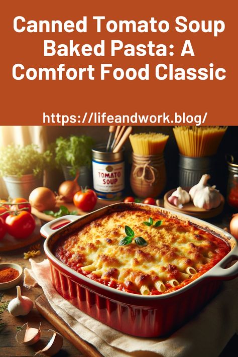 Canned Tomato Soup Baked Pasta: A Comfort Food Classic Cambells Tomato Soup Recipes, Condensed Tomato Soup Recipe, Baked Pasta Recipe, Condensed Tomato Soup, Canned Tomato Soup, Simple Pantry, Baked Pasta, Baked Pasta Recipes, Tomato Soup Recipes