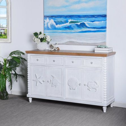 Coastal Buffets And Sideboards, Rehab Furniture, Refinished Desk, Sideboard White, Dining Room Console, Coastal Dining, Wood Credenza, Beachy Aesthetic, Tommy Bahama Home