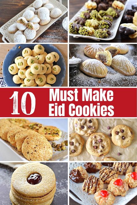 Eid cookies (Updated 2021) Hari Raya Cookies Recipes, Eid Snacks Recipes, Eid Biscuits Ideas, Eid Dessert Boxes, Eid Cookies Recipes, Eid Recipes Desserts, Eid Sweets Recipes, Eid Food Ideas, Easy Eid Recipes