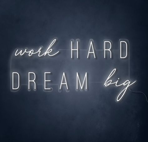 Work Hard Dream Big - LED Neon Sign - TheDecorCollection Hanging Quotes, Eid Quotes, Work Hard Dream Big, Shoot For The Stars, Wire Sign, Light Quotes, Neon Decor, Work Hard Play Hard, Brand Guide