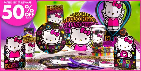 Neon Hello Kitty, Birthday Themes For Girls, Party Themes For Girls, Hello Kitty Party Supplies, 100 Birthday, Roller Skating Party, Hello Kitty Birthday Party, Skate Party, Girl Birthday Themes