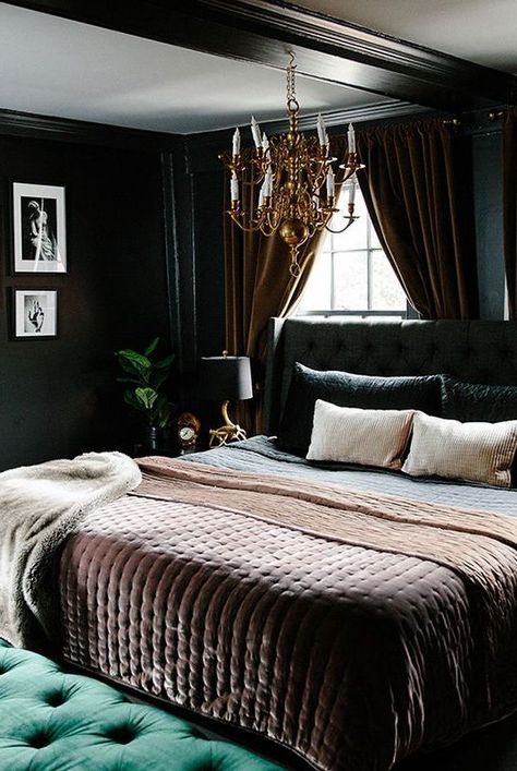 This trending aesthetic mixes gothic and ethereal elements. Learn how to decorate with whimsigoth style, including dark colors, rich textures, and more. #whimsigoth #darkbedroom #moodybedroom #etherealdecor #bhg Dark Romantic Bedroom, Goth Bedroom, Moody Bedroom, Dark Bedroom, European Home Decor, Romantic Bedroom, White Bedroom, Historic Home, Rapunzel