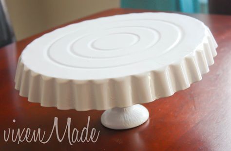 Dollar Store DIY - Cake Stand. (Possibly use the new counter top refinishing paints to make this food safe?) Diy Cake Stand, Dollar Store Hacks, Dessert Display, Cake Stands, Diy Cake, Cake Plate, Tree Crafts, Dollar Tree Crafts, Dollar Store Crafts