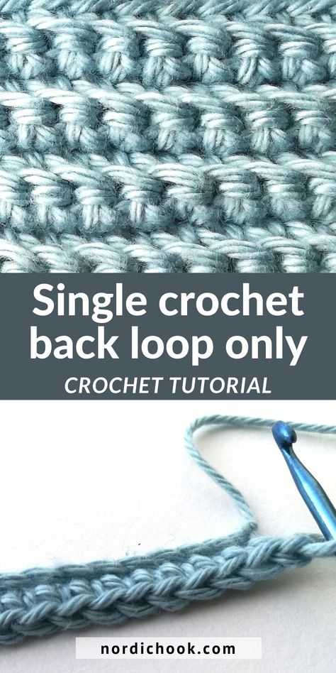 Single Crochet Stitch Back Loop, Crochet Patterns Single Crochet, Sc Crochet Tutorials, Single Crochet Back Loop Only, Back Loop Single Crochet, Blo Crochet Stitch, Back Loop Only Crochet, Back Loop Crochet, Crochet Stitch Free Pattern