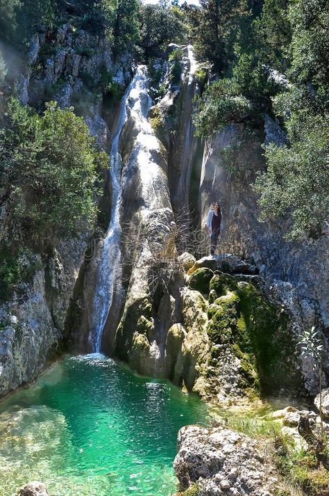 The Potistis waterfall in south Kefalonia island, Ionian islands, Greece. The Po , #AFF, #island, #Ionian, #islands, #Kefalonia, #Potistis #ad Island Hopping Greece, Greek Island Hopping, Greek Travel, Green Island, Dream Travel Destinations, Greek Island, Beautiful Places To Travel, Greece Travel, Greek Islands