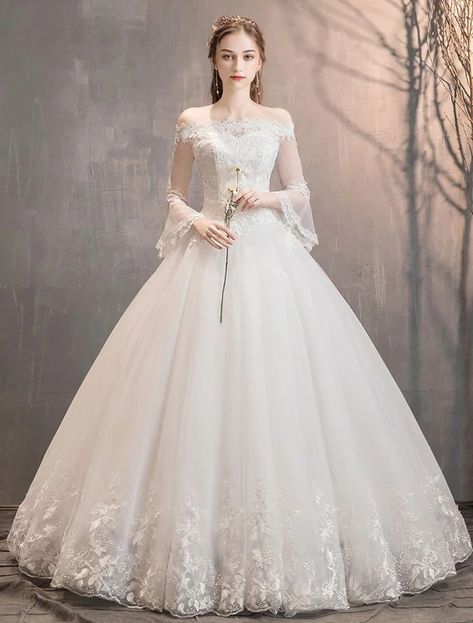 Lace Wedding Dresses Ivory Off The Shoulder Lace Applique Princess Bri — Bridelily Sapphic Wedding, Wedding Dresses Ivory, Princess Bridal Gown, Princess Bridal, 파티 드레스, Womens Wedding Dresses, Ivory Wedding Dress, Lace Wedding Dresses, Online Wedding Dress