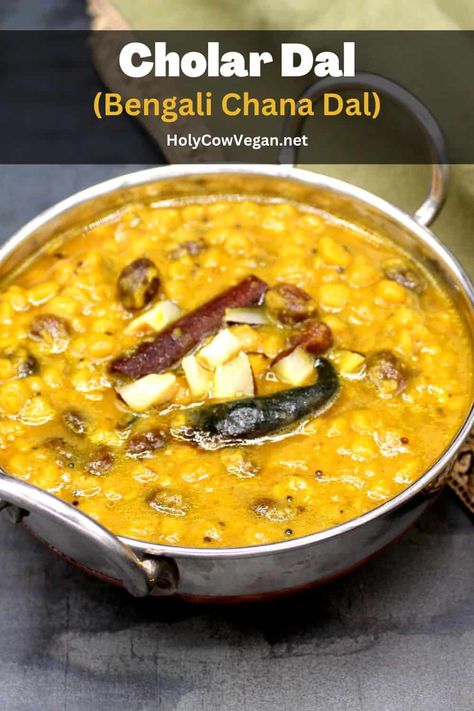 This Bengali Cholar Dal is nutty with chana dal or split chickpeas, and it has an assertive but exquisite sweetness from coconut and raisins. It's a delicious, unique and comforting dal that's usually served at celebratory meals, but its simplicity makes it a great weeknight recipe. Chana Dal Recipes, Moong Dal Chila Recipe, White Urad Dal Recipes, Dudhi Chana Dal, Masoor Dal Chilla, Urad Chana Dal Recipe, Gi Diet, Easy Diner, Bengali Recipes