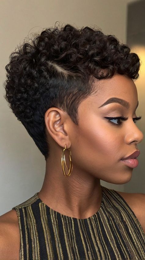 Chic 51 Stunning Short Haircuts for Black Women for Curly Mohawk 💫 Fall Hair Colors Dark, Hair Colors Dark, Natural Hair Short, Haircut For Big Forehead, Natural Hair Haircuts, Short Haircuts For Black Women, Cabello Afro Natural, Haircuts 2024, Curly Mohawk