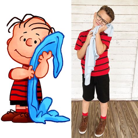 Peanuts Charlie Brown Linus costume 🥰 Peanut Gang Costumes, Charlie Brown And The Great Pumpkin Costume, Linus Halloween Costume, Linus Charlie Brown Costume, Snoopy Costume For Dog, Charlie Brown Christmas Costume, Charlie Brown Diy Costume, Lucy And Linus Costume, Peanuts Family Costume