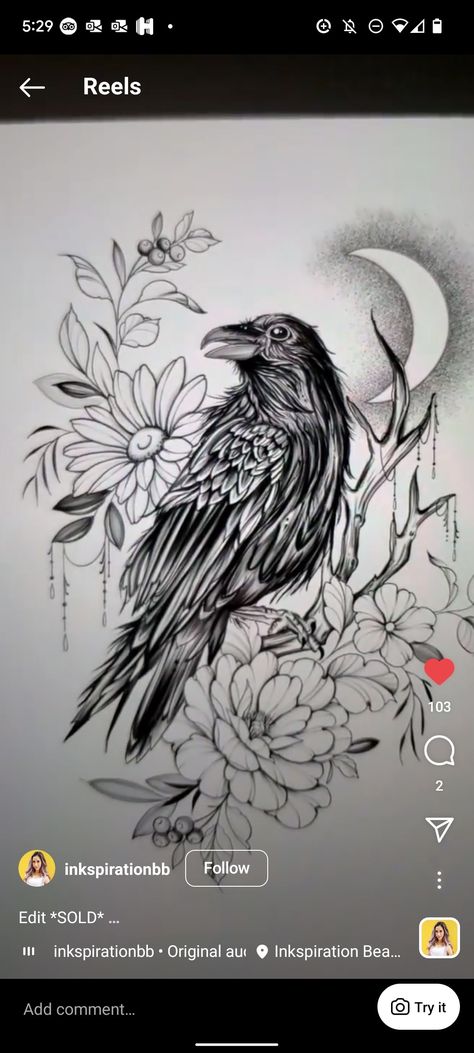 Color To Black And White Tattoo, Raven Tattoo Upper Arm, Crow Tattoo With Flowers, Raven Arm Tattoo Women, Raven With Flowers Tattoo, Raven Tattoos For Women, Raven Tattoo Feminine Arm, Theo Tattoo, Crow Tattoos For Women