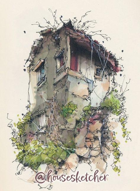 Watercolour Buildings, Albert Kiefer, Sketching Color, Sketching References, Arch Sketch, Marker Sketch, Urban Sketches, City Sketch, Watercolor Architecture