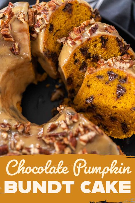 Toffee glaze for bundt cake. How to make a chocolate chip-infused pumpkin bundt cake with a sweet homemade toffee glaze! via @arinaphotography Glaze For Bundt Cake, Pumpkin Chocolate Chip Bundt Cake, Toffee Glaze, Bundt Cake Glaze, Chocolate Chip Bundt Cake, Pumpkin Chip, Pumpkin Bundt, Homemade Toffee, Pumpkin Bundt Cake