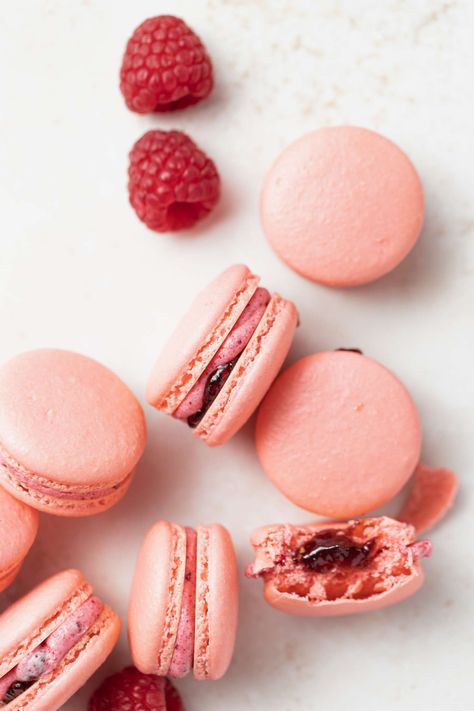 Raspberry Macarons Recipe Flavored Buttercream, Raspberry Macarons, French Macarons Recipe, Macarons Recipe, Cookie Swap, Macaron Recipe, French Macarons, Simply Recipes, Silicone Baking Mat