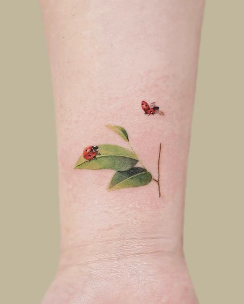 Ladybug And Butterfly Tattoo, Tattoos Ladybug, Tattoo Ladybug, Ladybird Tattoo, Change Tattoo, Tattoo Male, Barcode Tattoo, Ladybug Tattoo, Black Line Tattoo