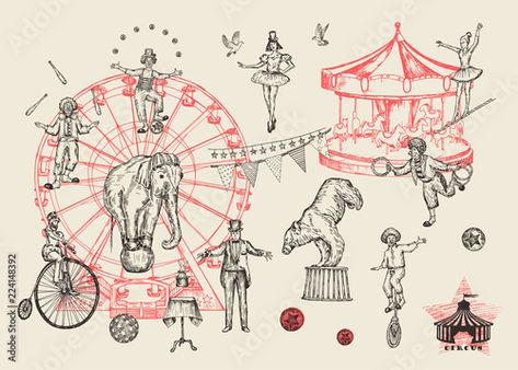 Stock Image: Retro circus performance set sketch stile vector illustration. Hand drawn imitation. Human and animals. Animal Cartoon Drawings, Circus Performance, Circus Illustration, Retro Circus, Alice And Wonderland Tattoos, Animal Baby Room, Cartoon Drawings Of People, Cartoon Drawings Of Animals, Animation Sketches