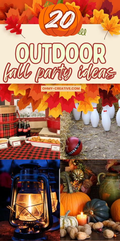 Check these 20 creative fall outdoor party ideas! From menu tips to fun yard games, make your fall event unforgettable! Find the perfect outdoor fall party ideas including recipes, decorations and more. Fall Bbq Birthday Party Ideas, Outdoor Fall Harvest Party, Fall Yard Party, Fall Outdoor Gathering Ideas, Fall Themed Outdoor Party, Fall Barn Party Ideas, Fall Family Party Ideas, Birthday Fall Theme Party Ideas, Fall Chili Party Ideas