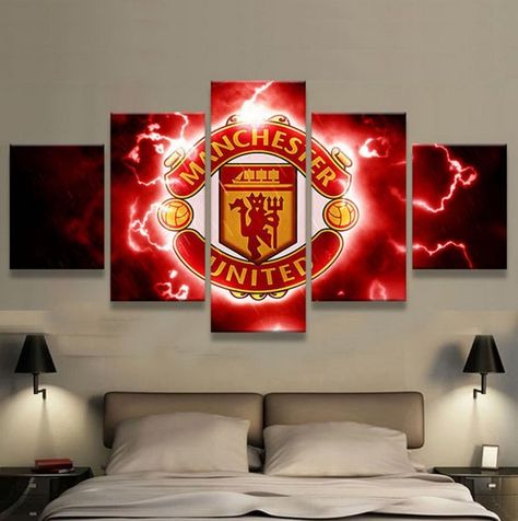 Manchester United Football 5 pcs Painting Printed Canvas Wall Art Poster Home Decorative Sports Painting, Canvas Art Wall, Canvas Art Wall Decor, Borussia Dortmund, Unique Wall Art, Framed Canvas Wall Art, Art Wall Decor, Red Background, Living Design