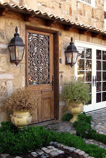 Front door Tudor Cottage, Stone Cottages, Stone Cottage, Tuscan Style, Old Doors, Unique Doors, Grand Entrance, Beautiful Doors, Entrance Doors