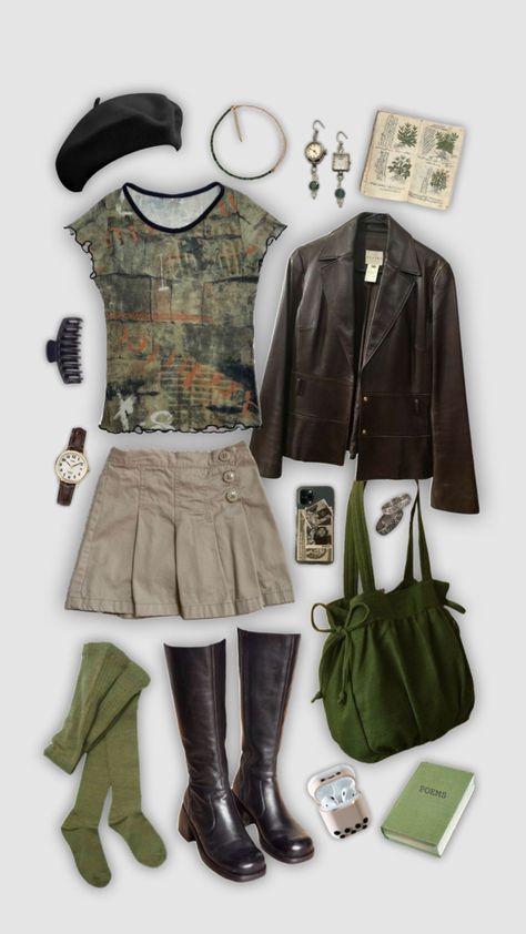 Alternative Aesthetic, Lit Outfits, 2000s Outfits, Thrifted Outfits, Paris Outfits, Green Outfit, Swaggy Outfits, Alternative Outfits, Feminine Outfit