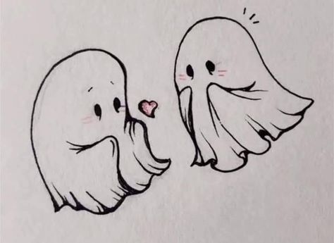 Ghosts In Love, Ghost Sketch, Spooky Doodles, Love Ghost, Halloween Doodles, Halloween Love, Love Doodles, Cute Wild Animals, Simple Doodles