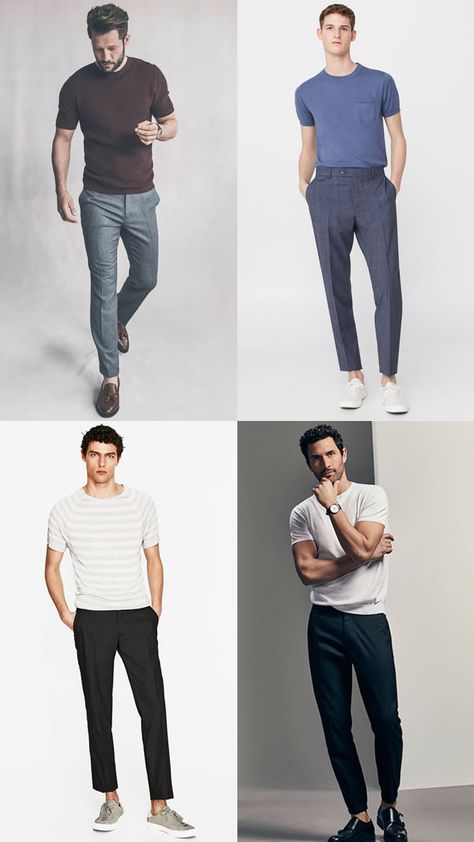 Men's Trousers and T-Shirts Outfit Inspiration Lookbook Shirt And Trousers Men Outfits, Men Trousers Outfit, Mens College Fashion, Trousers Outfit Men, Student Clothes, Shirts Outfit, Style College, Gents Fashion, True Gentleman