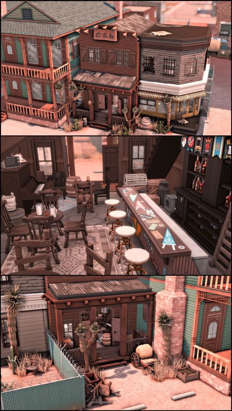 Sims 4 Chestnut Ridge, Sims 4 Western, Sims 4 Western Cc, Sims 4 Victorian, Sims Apartment, Sims4 Ideas, Sims Lots, Cc The Sims 4, Western Saloon