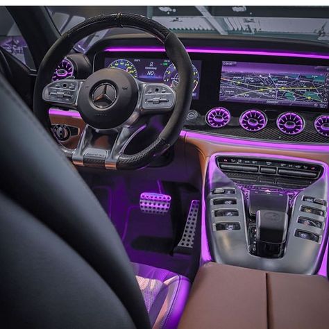 Purple G Wagon, Car Led Lights Interiors, Purple Aesthetics, Mercedes Interior, C 63 Amg, Inside Car, Dream Cars Mercedes, Purple Car, Dream Vehicles