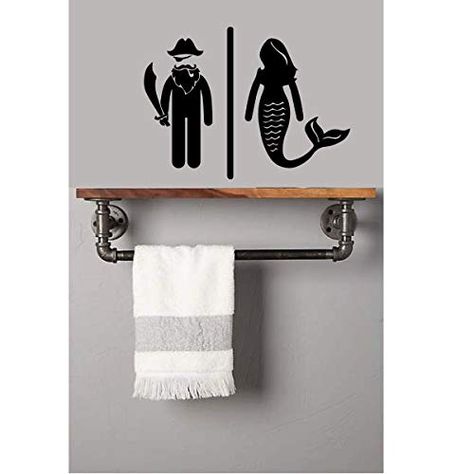 Mermaid Wall Decals, His And Hers Bathroom, Mermaid Bathroom Decor, Large Wall Stickers, Vinyl Wall Decor, Mermaid Wall Decor, Pirate Decor, Mermaid Bathroom, Bathroom Black