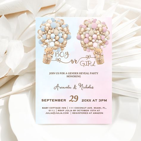 Cute Gender Reveal, Cute Gender, Baby Shower Pin, Gender Reveal Balloons, Teddy Bear Girl, Gender Reveals, Gender Reveal Invitations, Soft Teddy Bear, Blue Balloons