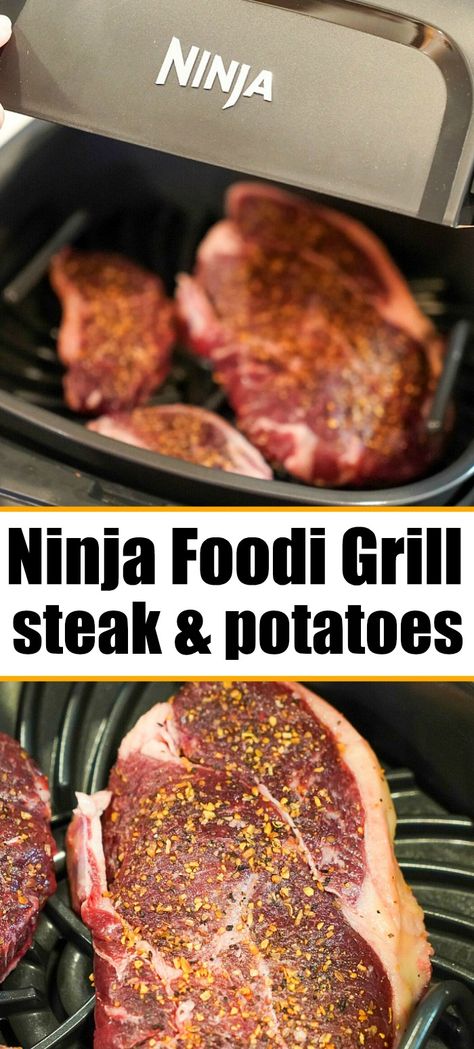 Air Fryer Recipes Meat, Indoor Grill Recipes, Ninja Foodi Grill, Ninja Cooking System Recipes, Air Fryer Recipes Breakfast, Steak And Potatoes, Grill Steak, Air Fryer Recipes Snacks, Air Fryer Recipes Vegetarian