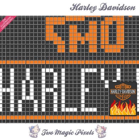 Harley-Davidson crochet blanket pattern; knitting, cross stitch graph; pdf Harley Davidson Knitting Pattern, Blanket Pattern Knitting, Cross Stitch Plastic Canvas, Two Magic Pixels, Graphghan Patterns, Cross Stitch Graph, C2c Graph, Harley Davidson Hats, Sc Crochet