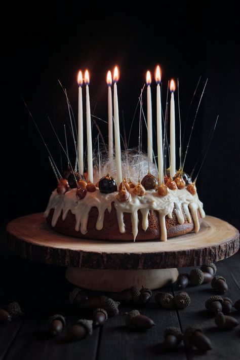 Acorn Cake For An Elfin Queen Pagan Cake Ideas, Pagan Cake, Acorn Cake, Haunted Kitchen, Acorn Flour, Gluten Free Bundt Cake, Witch Cake, Foraging Recipes, Candied Nuts