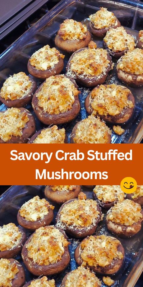 Elevate your appetizer game with our delectable Savory Crab Stuffed Mushrooms recipe! Made with succulent crabmeat, flavorful seasonings, and topped with melted Parmesan cheese, these stuffed mushrooms are a crowd-pleaser. Perfect for parties, gatherings, or a cozy night in, these savory bites are easy to make and bursting with flavor. Crabmeat Stuffed Mushrooms, Crab Stuffed Mushroom Caps, Easy Stuffed Mushroom Recipe, Stuffed Mushrooms Easy, Crab Stuffed Mushrooms, Chicken Cake, Crab Stuffed, Stuffed Mushroom, Stuffed Portabella Mushrooms