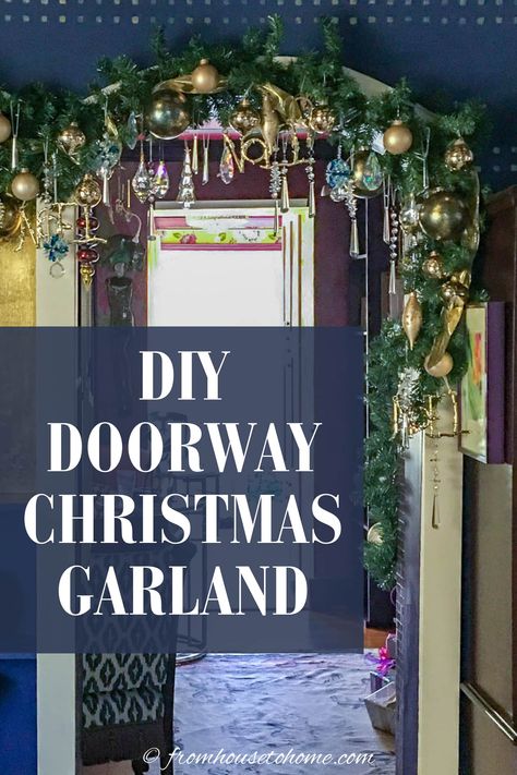 DIY indoor doorway Christmas garland Doorway Christmas Decor Indoor, Christmas Doorway Decorations Indoor, Christmas Pictures With Lights, Christmas Doorway Decorations, Garland Christmas Decor, Spring Mesh Wreaths, Purple Christmas Tree, Diy Christmas Decorations For Home, Glam Christmas Decor