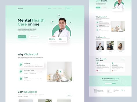 Mental Health - Landing Page by Arip for Enver Studio on Dribbble Medical Equipment Website Design, Healthcare Landing Page, Health Website Design, Medical Landing Page, Mental Health Website, Flat Design Website, Hospital Website, Healthcare Website, Health Website