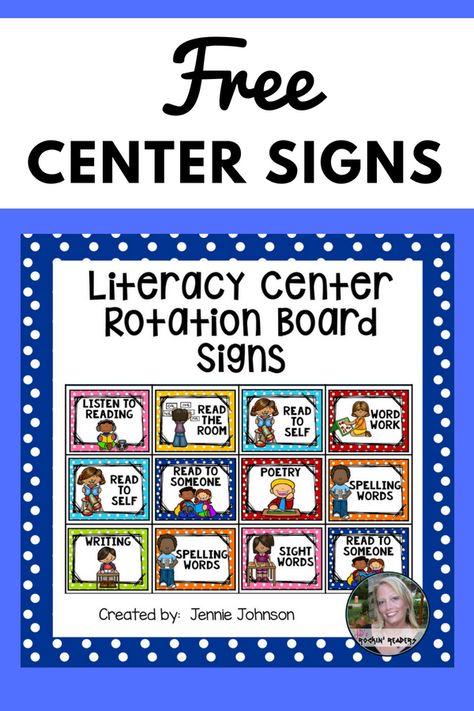 First Grade Literacy Centers Free, Writing Center Signs Free Printable, Center Signs For Classroom Free, Classroom Center Signs Free Printable, Tk Centers, Literacy Centers First Grade, Center Rotation Charts, Kindergarten Routines, Classroom Center Signs