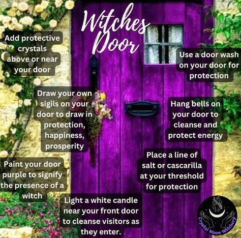 Front Door Witchcraft, Witch Door Protection, Purple Doors Front House Meaning, Witch Protection Front Door, Front Door Wash Witchcraft, Front Door Protection Spell, Witches Front Door, Witchy Purple Front Door, Dark Purple Door