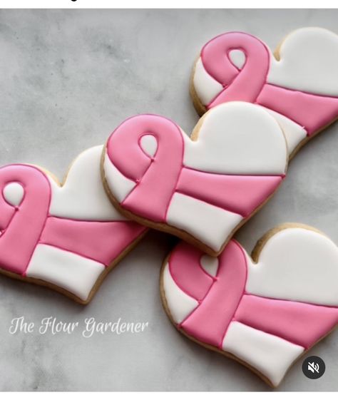 Pink Ribbon Cookies, Pink Out Baked Goods, Chemo Cookies, Pink Ribbon Cookies Decorated, Awareness Ribbon Cookies, Pink Ribbon Crafts, Survivor Party, Nurse Cookies, Pink Cookies