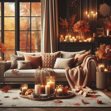 Autumn Living Room Ideas, Autumn Sofa, Fall Living Room Ideas, Cozy Fall Living Room, Elegant Fall Decor, Autumn Living Room, Sectional Sofa Beige, Beige Sectional, Fall Living Room