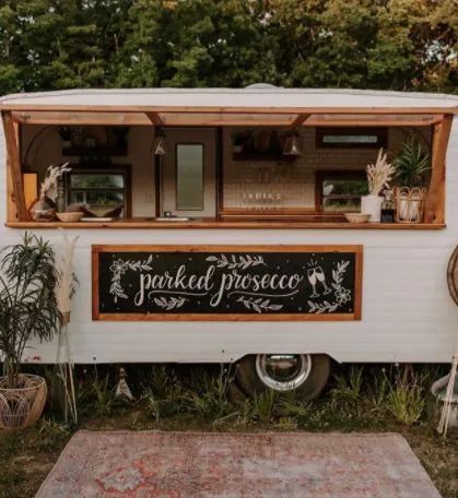 Renovating Campers — How One Mom Renovated $400 Camper Into a Mobile Bar - Parade Mobile Prosecco Bar, Wedding Prosecco Bar, Wedding Bar Trailer, Wine Truck Mobile, Mobile Wine Bar Trailer, Mobile Beverage Trailer, Mobile Champagne Bar, Booze Trailer, Trailer Bar Ideas