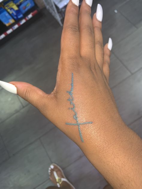 #faith #tattoos #blueink Light Blue Ink Tattoo, The Word Blue Tattoo, Blue Ink Tattoo Words, Word Faith Tattoo, The Word Faith Tattoo, Faith Tattoos, Faith Tattoo, Blue Words, Word Tattoos