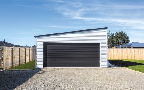 7.2m x 6m custom double garage with mono-pitch roof Double Gable Garage, Double Car Garage To Double Glass Door, Double Garage Uk, Double Car Garage With Loft, Carriage House Double Garage Doors, Double Garage, Two Car Garage, Car Garage, Queenstown