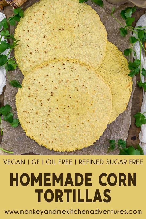 Just 3 simple ingredients come together to create these delicious Homemade Corn Tortillas recipe that is perfect for all your tortilla needs. #wholefoodplantbased #vegan #oilfree #glutenfree #plantbased | monkeyandmekitchenadventures.com Wfpb Bread, Plant Based Foods List, Corn Tortilla Recipes, Monkey And Me Kitchen Adventures, Monkey And Me, Tortillas Recipe, Homemade Corn Tortillas, How To Make Tortillas, Plantbased Recipes