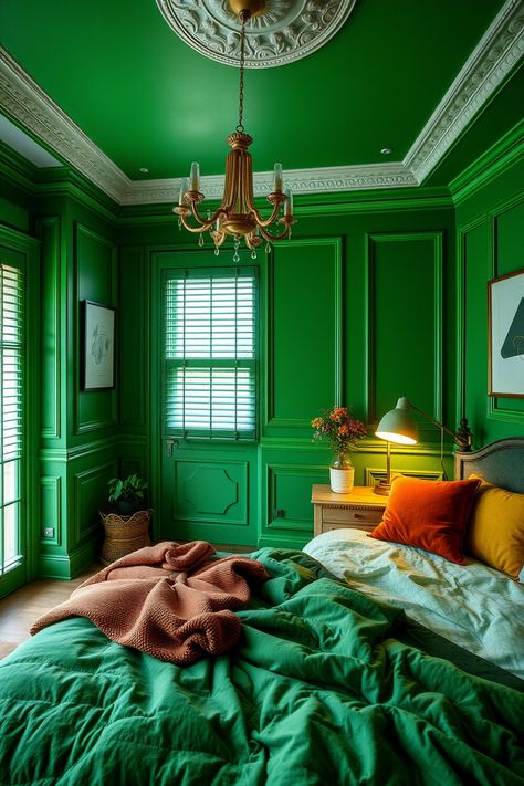 Transform your sleeping space with these 15 creative green bedroom ideas! From soothing mint accents to deep emerald vibes, discover how to bring nature indoors in style. Whether you prefer minimalist designs or vibrant boho flair, there's inspiration for every taste. Achieve restful contentment with layered hues and plants that keep your air fresh. Explore unique concepts that will turn your bedroom into a tranquil oasis perfect for relaxation and hanging out in style. Green Wallpaper Bedroom, Emerald Curtains, Green Armchair, Bedroom Oasis, Green Furniture, Green Curtains, Green Bedding, Different Shades Of Green, Green Theme