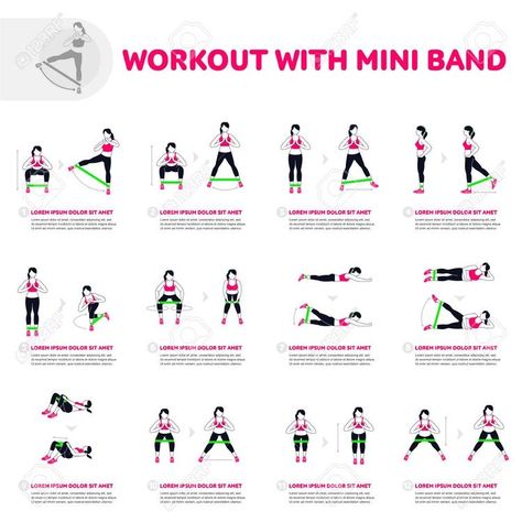 Mini Band Exercises, Resistant Band Workouts, Exercise Poster, Exercise Board, Gym Icon, Hiit Workout Routine, Cardio Yoga, Workout Hiit, Band Workouts