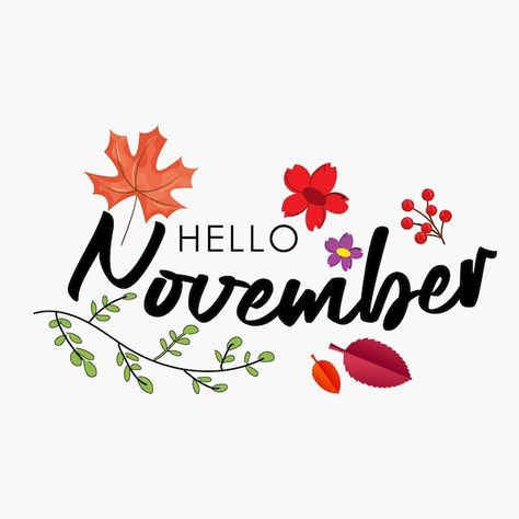 Vector hand drawn hello november banner ... | Premium Vector #Freepik #vector #maple #yellow-leaf #typography-poster #design Welcome November Images, Hello November Images, Leaf Typography, November Hello, Month Wallpaper, November Images, Get Well Soon Quotes, Autumn Banner, November Mood